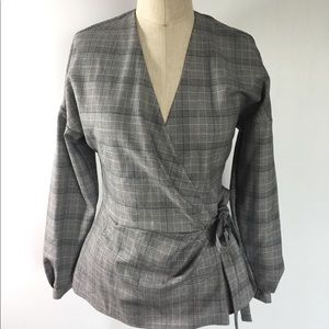 Zara plaid wrap around blouse NWT Sz XS